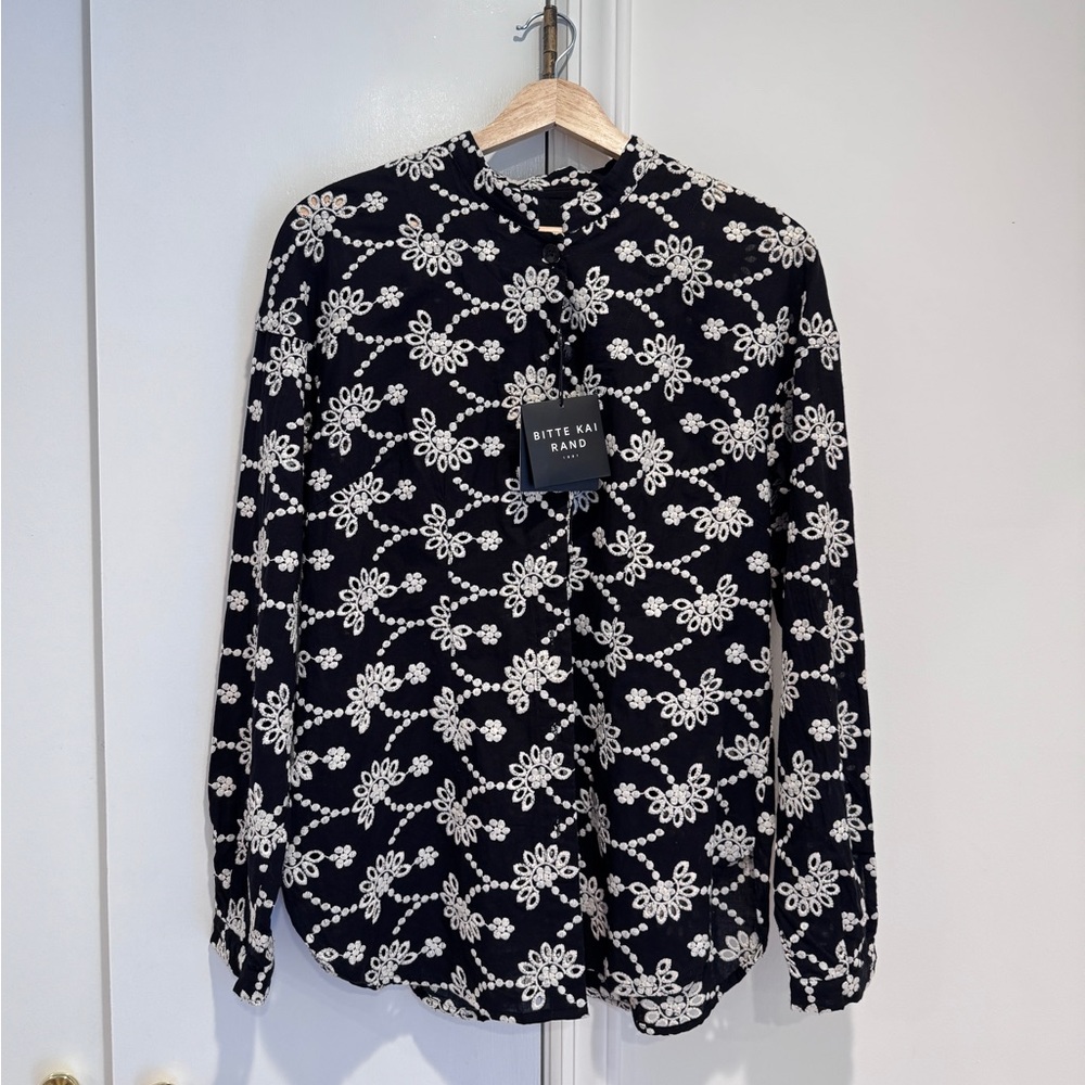 Bitte Kai Rand Black and White  Eyelet Embroidered Long‎ sleeve Women’s shirt .